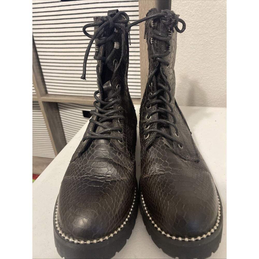 Very G Combat Moto Boots Womens Size 9.5 Black Studded Lace Up Zip
